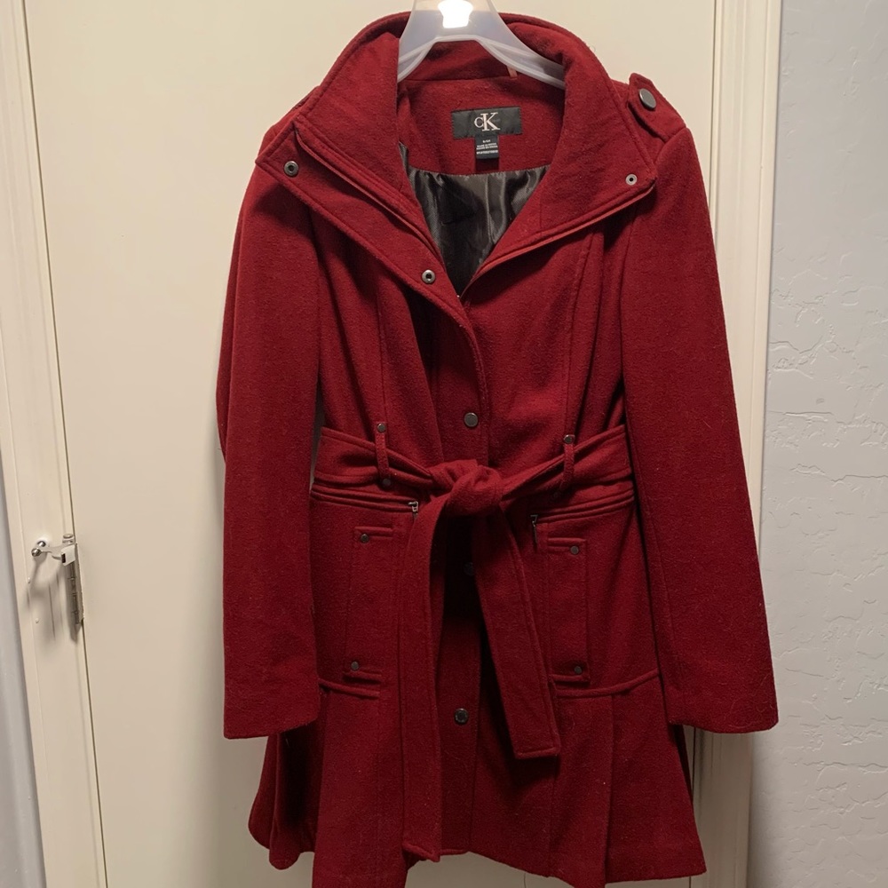 Red heavy coat. Worn once. Size S.